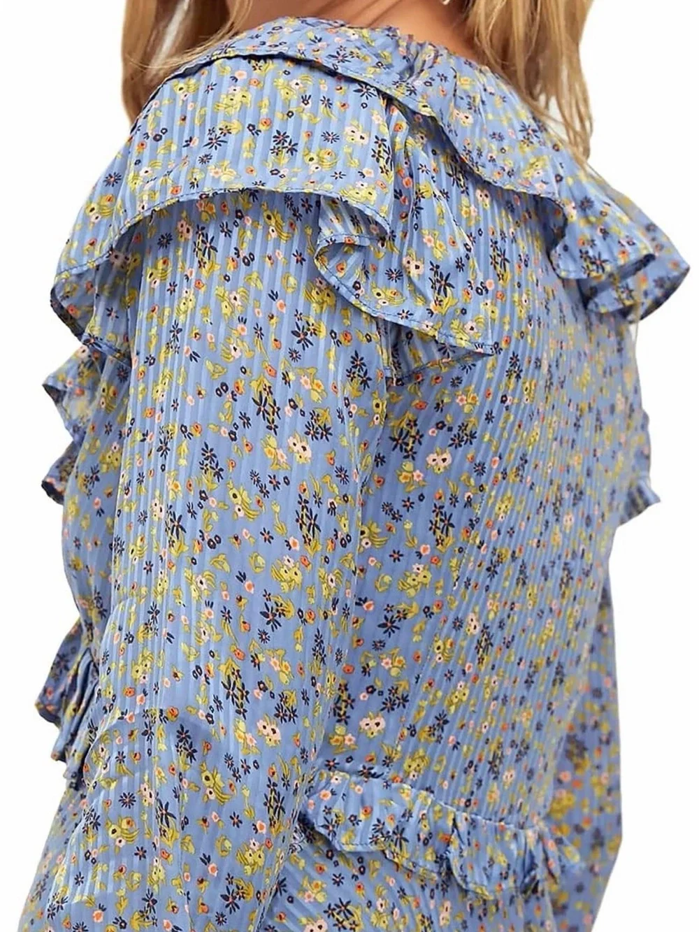 Free People Long Sleeve Empire Mini Dress Blue Size 2